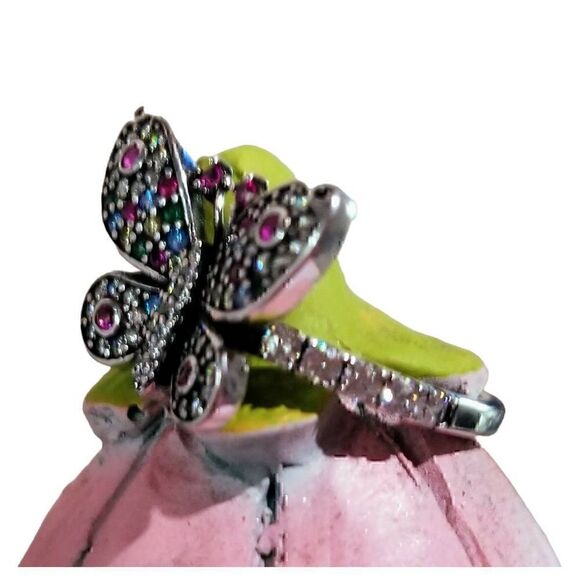 Colorful Crystal Stainless Steel Butterfly Ring sz 7 NEW - Picture 3 of 8